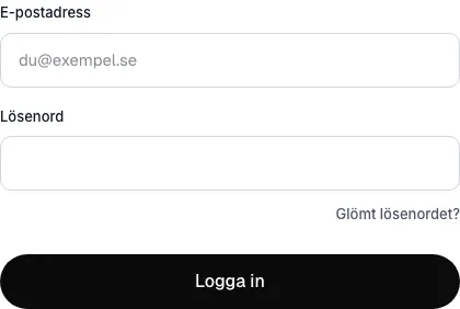 Inloggningsformuläret med fält för e-postadress och lösenord, en Glömt lösenordet-länk och knappen Logga in.